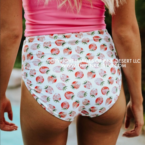 Pink Desert High Waist Bottoms Strawberry Print - Picture 2 of 5